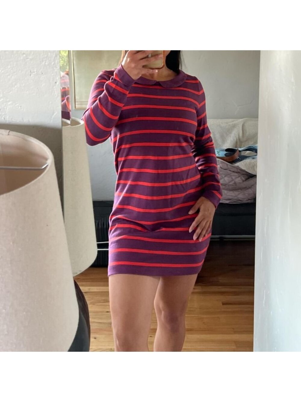 Boden Women's Red/Purple striped Dress w/ collar